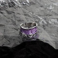 Wave lineout enamel purple silver tone opening ring NJ686-S-P