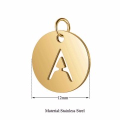Alphabet initial disc charm in stainless steel with gold plating T514G-A