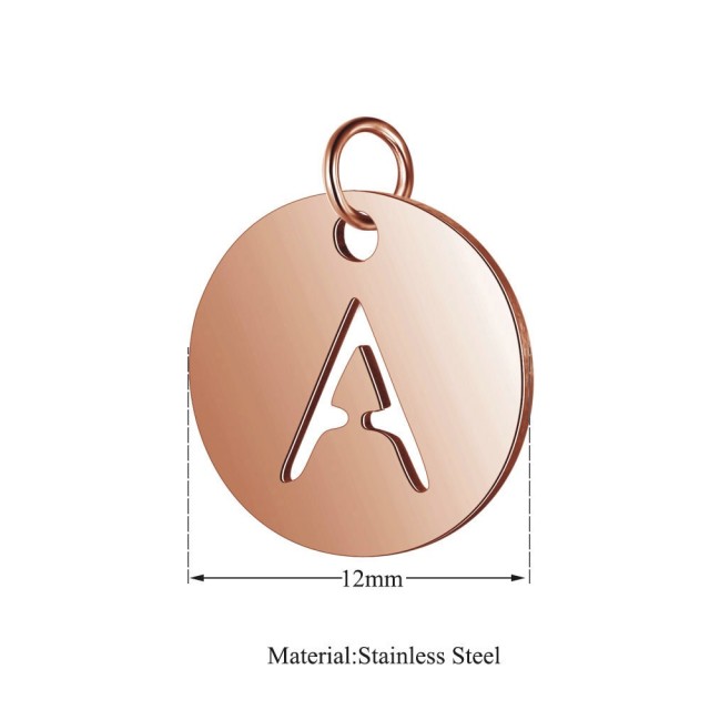 Alphabet pendant initial disc charm in stainless steel with rose gold finish T514R-A