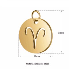 Zodiac sign pendant astrology horoscope disc charm in Stainless steel with gold plating T445-G-1