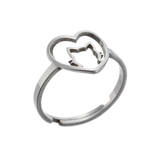 Stainless steel cat in heart adjustable ring in gold plating GJZ005-09-G