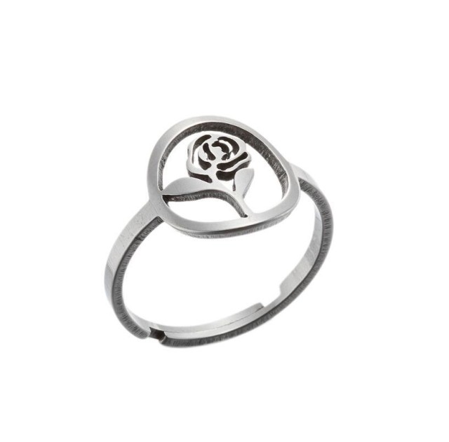 Gold plating rose flower adjustable ring in stainless steel GJZ005-018-G