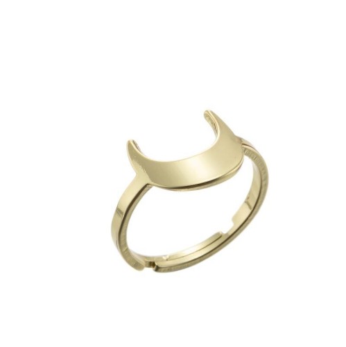 Stainless steel crescent moon central adjustable ring in gold plating GJZ005-06-G