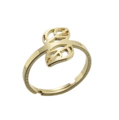 Double leaf adjustable ring in gold plated stainless steel GJZ005-032-G