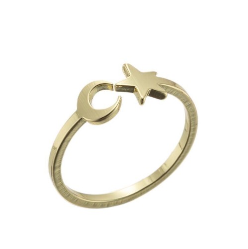Gold plating moon and star adjustable ring in stainless steel GJZ005-020-G