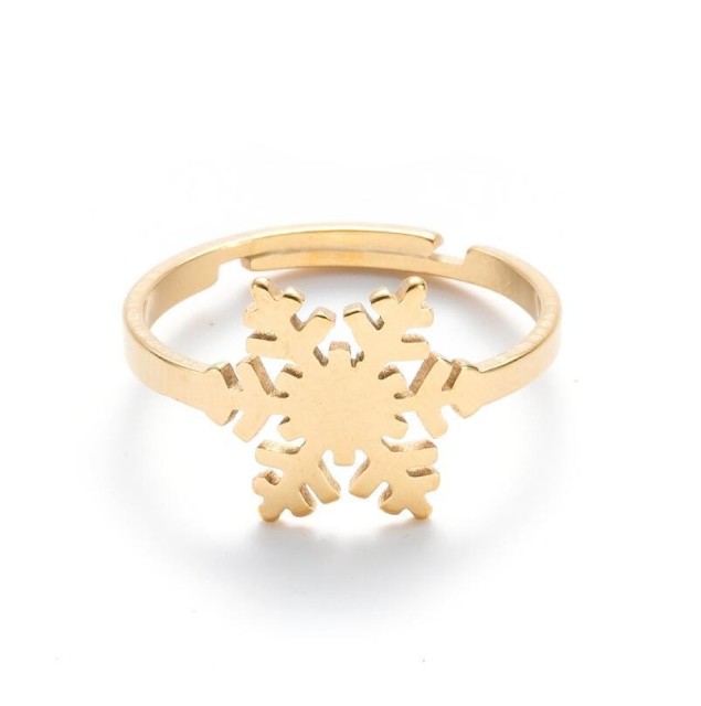 Snowflake adjustable opening ring in stainless steel GJZ034-S