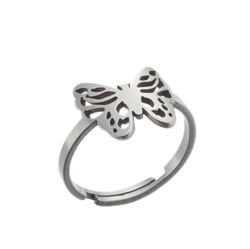 Stainless steel filigree butterfly adjustable ring in gold plating GJZ005-011-G