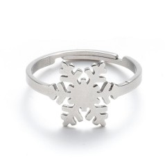 Snowflake adjustable opening ring in stainless steel GJZ034-S
