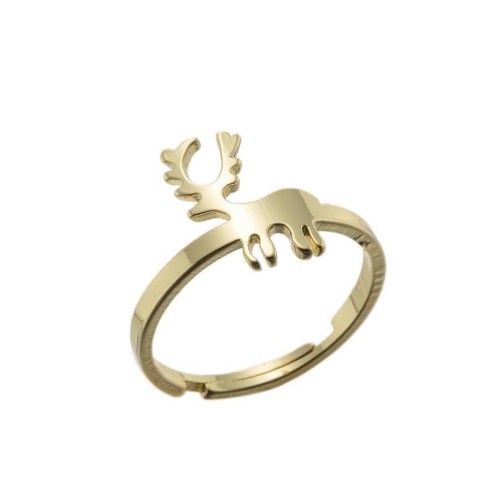Gold plated Christmas deer adjustable ring in stainless steel GJZ005-023-G