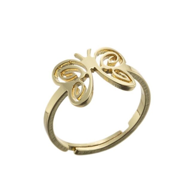 Stainless steel hollowed butterfly adjustable ring in gold plating GJZ005-013-G