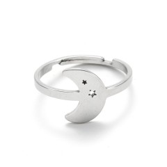 Moon and star adjustable opening ring in stainless steel GJZ035-S