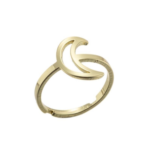 Stainless steel openwork moon central adjustabe ring in gold plating GJZ005-07-G