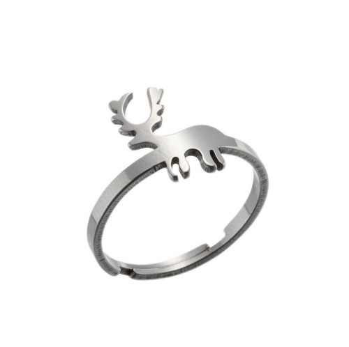 Gold plated Christmas deer adjustable ring in stainless steel GJZ005-023-G