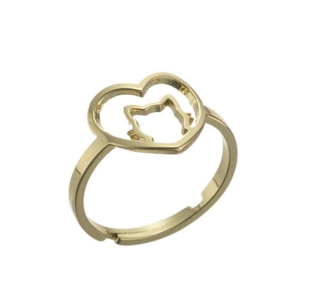 Stainless steel cat in heart adjustable ring in gold plating GJZ005-09-G