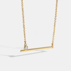 14k gold plating bar with diamont sideway mimimalist necklace