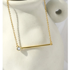 Diamont bezel dot with horizontal bar minimalism necklace