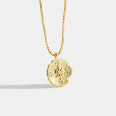 14k gold plating compass antique medallion necklace