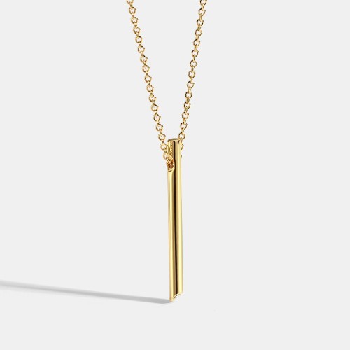 Cubic zirconia bottom inside bar pendant necklace in 14k gold plating