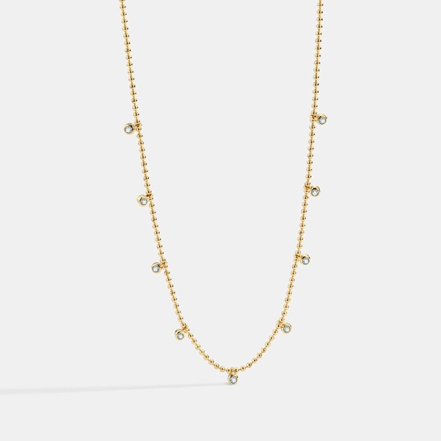 Multi cubic zirconia dot station minimalism necklace with ball chain.