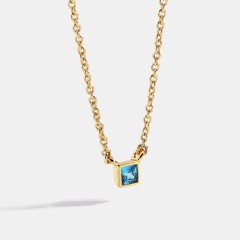 14k gold plating tiny square pendant with cubic zirconia necklace