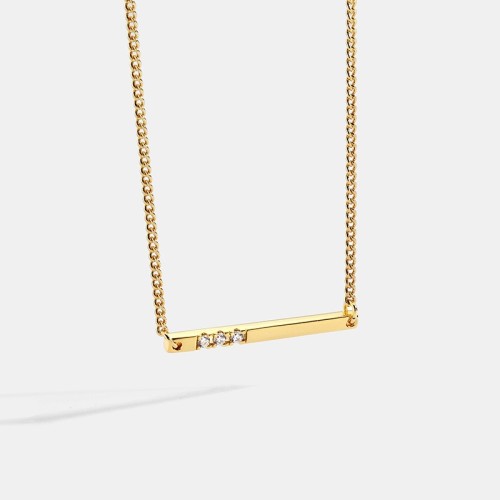Horizontal bar with triple cubic zirconia minimalist necklace