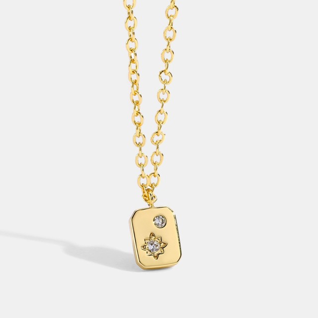 14k gold plated northern star tag pendant with cubic zirconia necklace