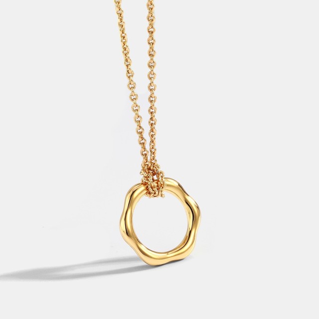 14k gold plated molten circle minimalism necklace in brass