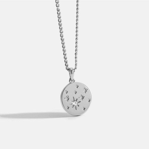 Rhodium plated galaxy medallion pendant minimalist necklace