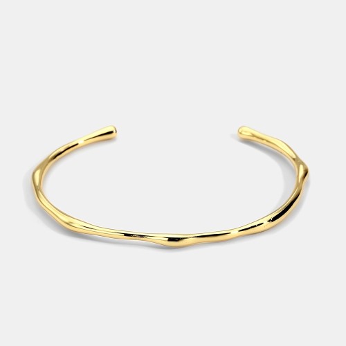 Uneven wire minimalist cuff bracelet in 14k gold plating brass