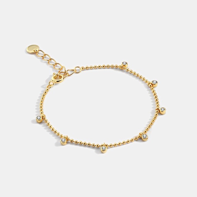 Multi diamont bezel charm station minimalism bracelet with ball chain