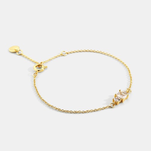 Minimalist trilogy diamont chain bracelet in14k gold plating