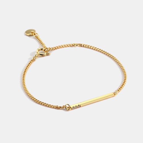 Minimalism bar bracelet with triple cubic zirconia stone