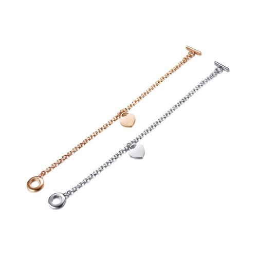 Rose gold plating minimalist toggle bracelet with heart lock tag B-498
