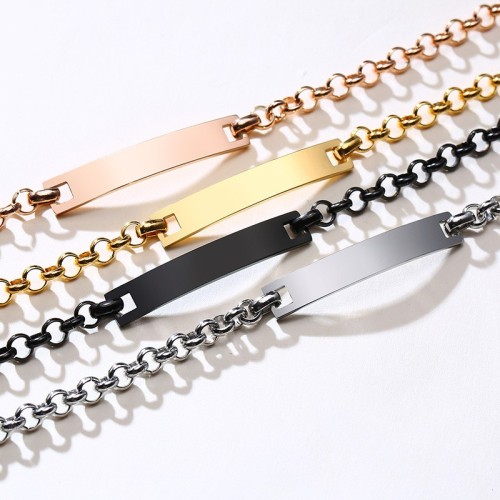 Minimalist bar bracelet with chunky cable chain in stainless steel B-449