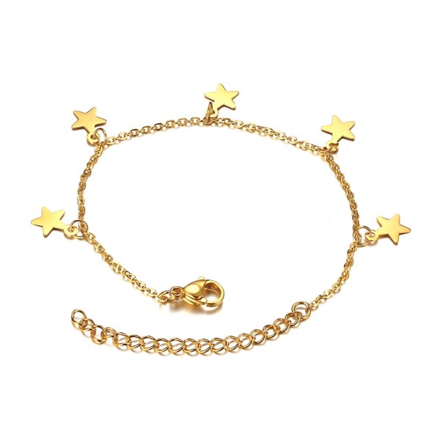 Five star charms with chain bracelet in gold plated stainless steel B-775