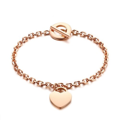Rose gold plating minimalist toggle bracelet with heart lock tag B-498