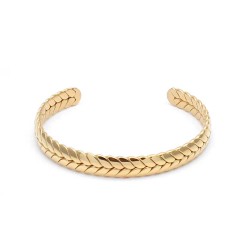 Double squashed rope cuff bracelet in stainless steel B-124