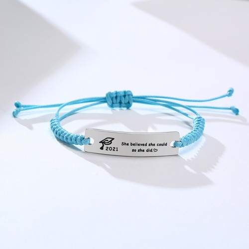 Graduation bar adjustable braided cord bracelet B-851