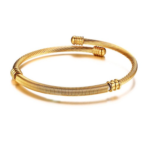 Gold plating twist wire cable rope cuff bracelet in stainless steel B-228