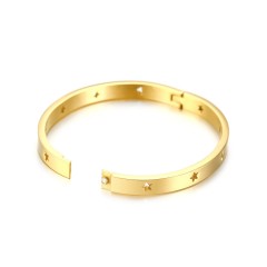 Minimalist hollow star openable bangle bracelet in gold plating stainless steel  B-335