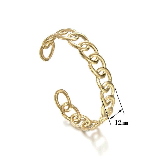 Stainless steel link inspired cuff bracelet in 14k gold plating