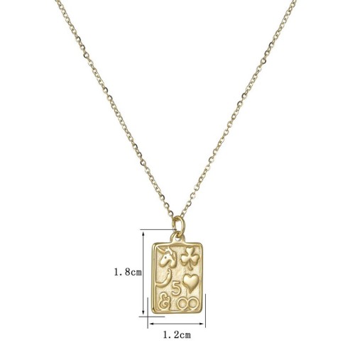 Lucky symbols tag pendant necklace in gold plating stainless steel