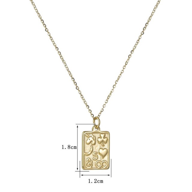 Lucky symbols tag pendant necklace in gold plating stainless steel