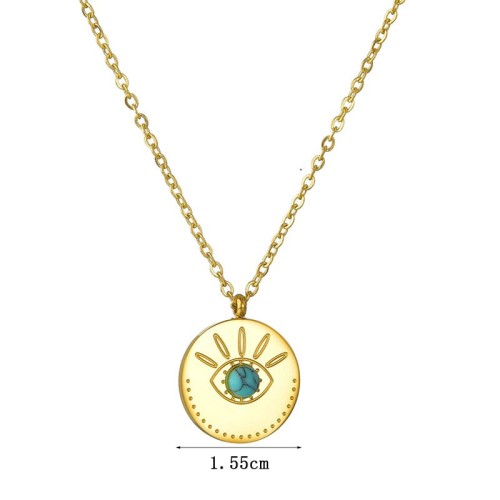 Eye medallion with turqoise stainless steel necklace in gold plating