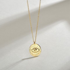 Eye of evil medallion pendant necklace in 14k gold plating steel