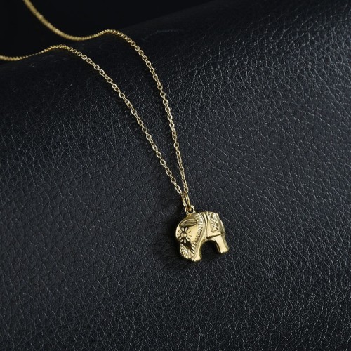 Good luck elephant necklace in yello gold plating stainless steel