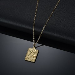 Lucky symbols tag pendant necklace in gold plating stainless steel