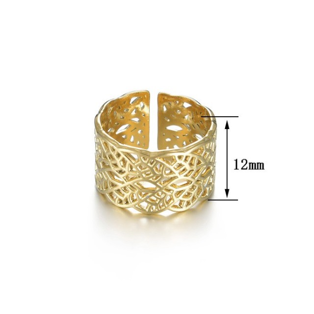 Lace pattern adjustbale ring in14k gold plating stainless steel