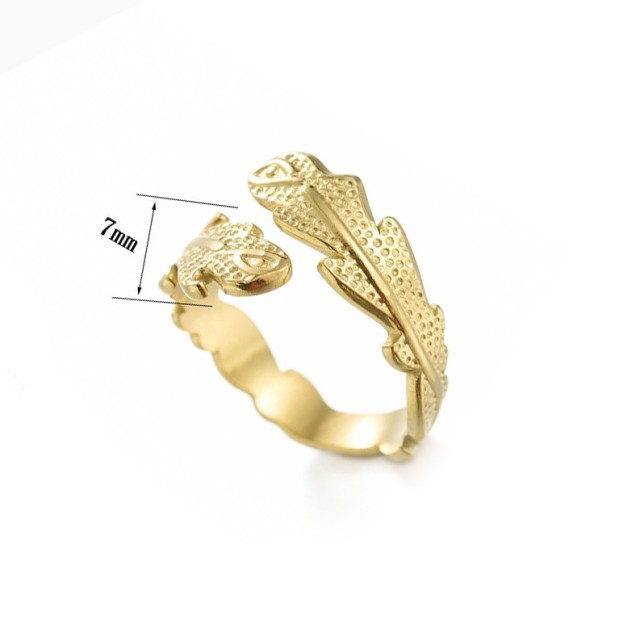 Anillo ajustable con pluma de acero ba?ado en oro