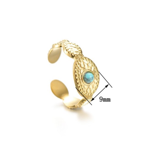 Turquoise in the eye opening ring in 14k gold plated stainless steel